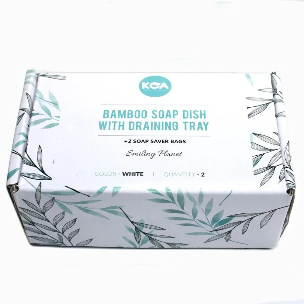 Bamboo Fiber Self-Draining Soap Dish Drain Storage Holder Tray Bathroom Set of 2